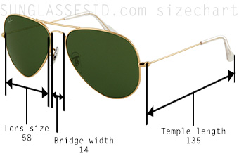 different sizes of ray ban aviators