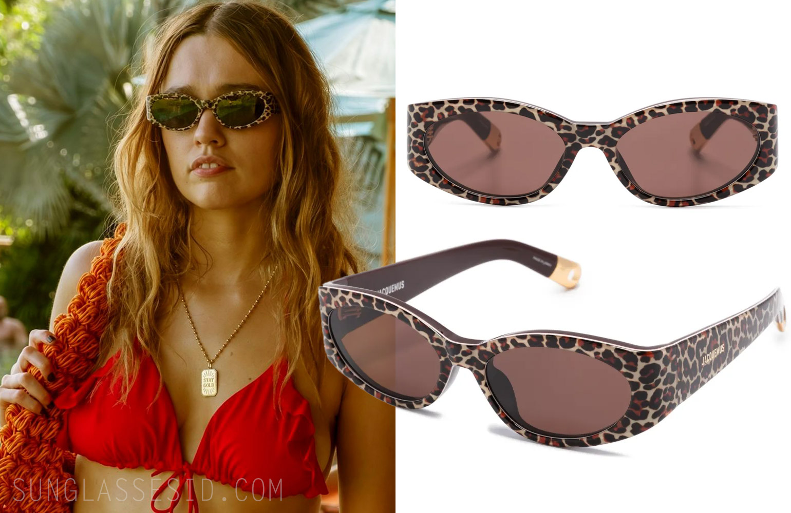 leopard sunglasses worn by Aimee Lou Wood as Chelsea in The White Lotus Season 3