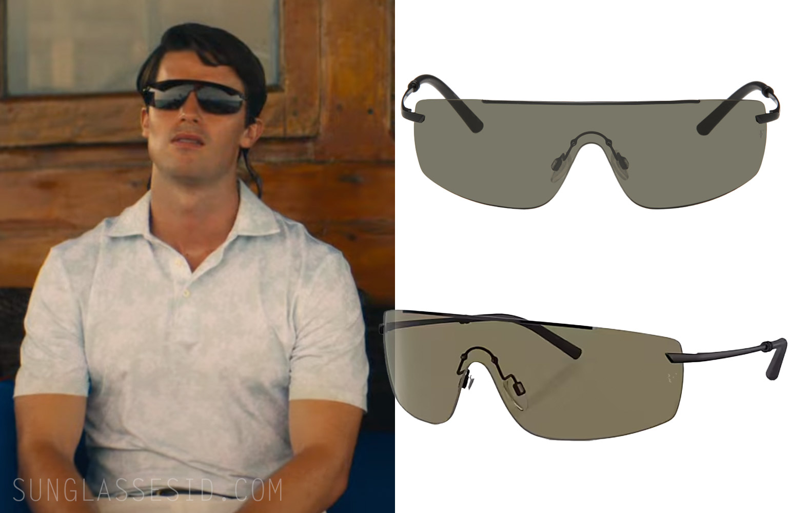 shield sunglasss worn by Patrick Schwarzenegger in The White Lotus Season 3