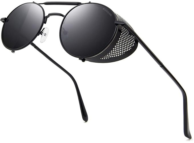 RONSOU Steampunk Style Round Vintage Polarized Sunglasses