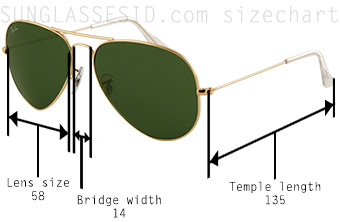 ray-ban aviator size chart explained temple bridge lens