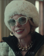 Christine Baranski wears beige Oliver Peoples 1971C sunglasses in Season 2 Episode 1 of the series Nine Perfect Strangers.