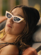 Aimee Lou Wood wears white and gold Valentino Garavani VLS113D sunglasses in the The White Lotus Season 3.
