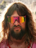 Jason Momoa wears Pit Viper The Hot Tropics 2000 shield sunglasses in A Minecraft Movie.