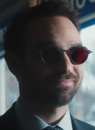 Charlie Cox as Matt Murdock / Daredevil wears Anne & Valentin M.2 sunglasses with red lenses in the movie Daredevil: Born Again (2025).