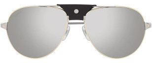 Cartier CT0038S, Gold and Ruthenium frame, Black Calfskin, with Grey / Silver mirror lenses.