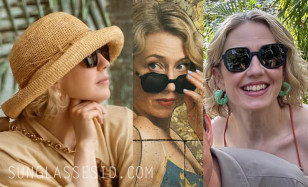Carrie Coon wears L.G.R Manda Explorer sunglasses in The White Lotus Season 3 (from left to right: unknown episode, promo image and behind-the-scenes)