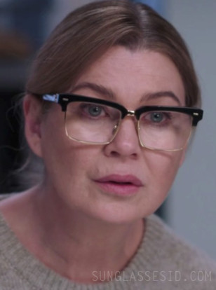 Ellen Pompeo wears Miu Miu SMU10Z eyeglasses in Season 21 of the Netflix series Grey's Anatomy.