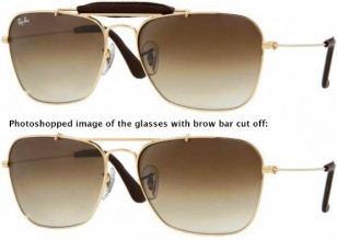 Ray-Ban Caravan Craft RB3415-Q, with below a photoshopped image to show how the glasses are exactly the same as in the film when the bro bar would be cut off.