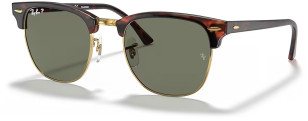 Ray-Ban RB3016 Clubmaster Classic, Polished Tortoise On Gold, Green Lenses