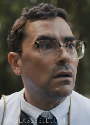Dan Levy wears Ray-Ban RX7216 New Clubmaster eyeglasses in the series Big Mistakes (2026).