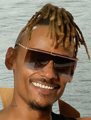 Jonathan-Ismaël Diaby wears Shield sunglasses on the poster image for Season 4 of the series Shoresy.