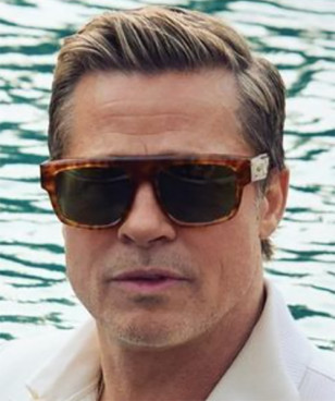 Brad Pitt wears Jacques Marie Mage RItz sunglasses in a August 2024 article in GQ Magazine.