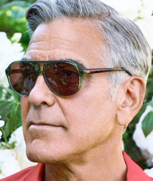 George Clooney wears Selima Optique Money 2 in Green and Auburn in the GQ Magazine article from August 2024.